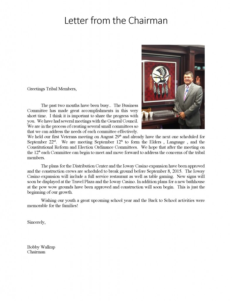Letter from Chairman August 2015
