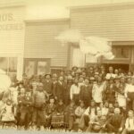 Iowa Indians in front of Nowlan's Restaurant, Guthrie, O.T. 1889