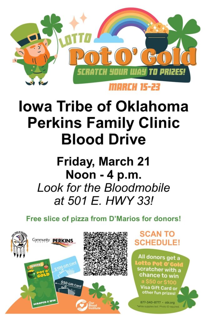 Pot O' Gold Perkins Family Clinic Blood Drive Flyer