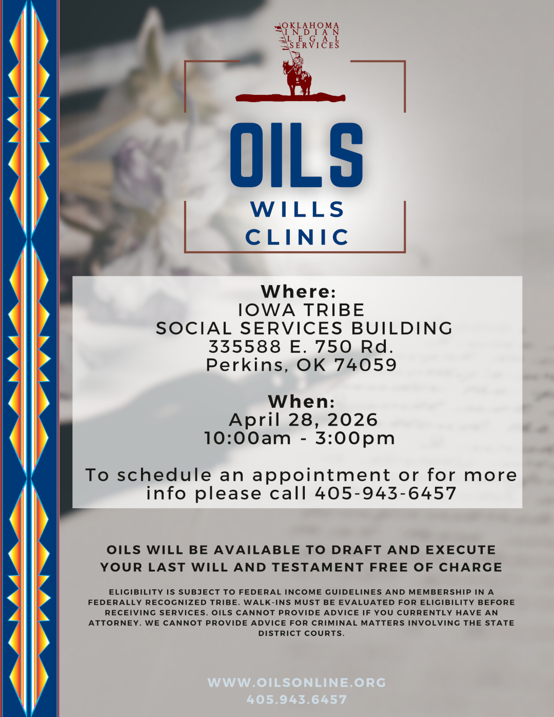 Iowa Tribe Wills Clinic Flyer